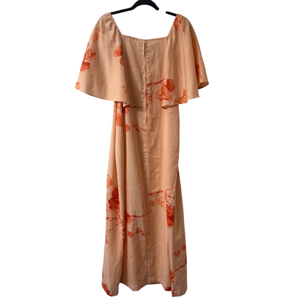 Malihini Hawaii Vintage Floral Muumuu Dress Peach Vacation Flutter Sleeve Sz 16 - Picture 2 of 12